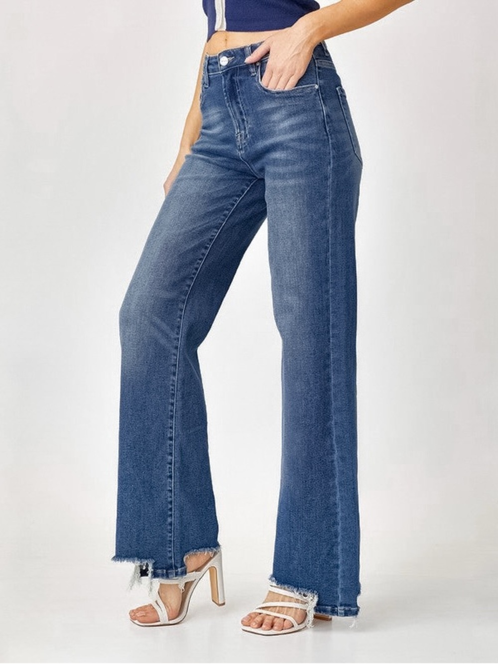 Risen High Rise Wide Leg Jeans with Step Hem RDP5344 NWT